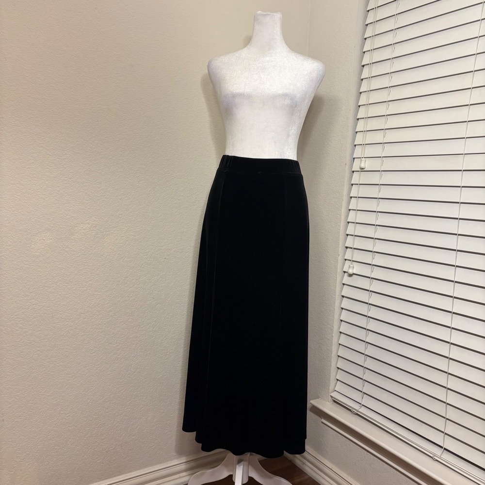 Classic Witchy Black Velvet Maxi Skirt Large Elastic Waist Flared Long A-Line L